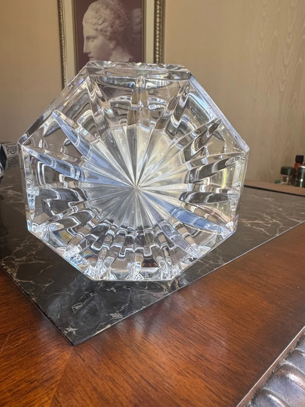 Waterford Crystal Octagonal Mantel Clock - Clear with Gold Trim